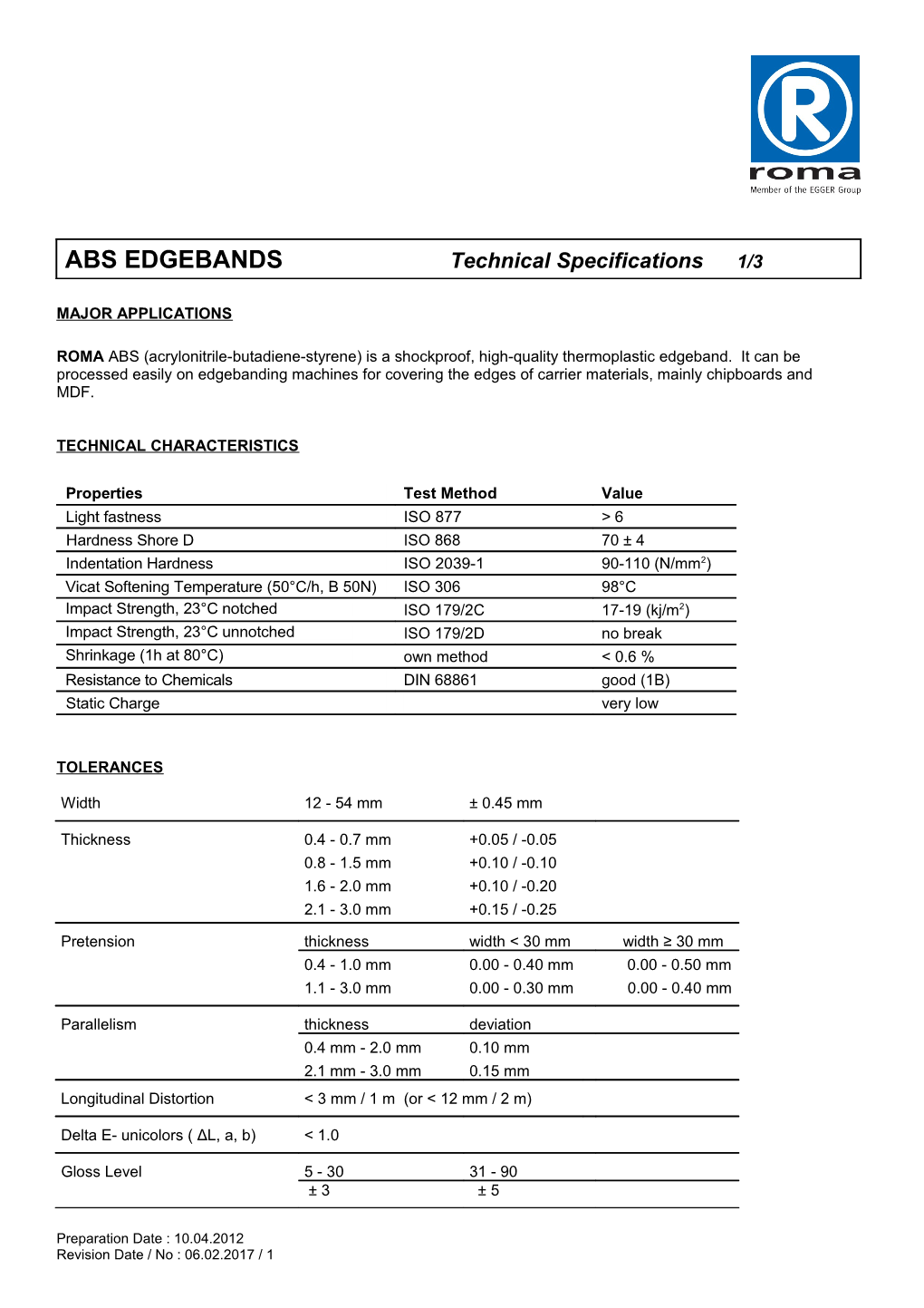 ABS Edgebandstechnical Specifications 1/3