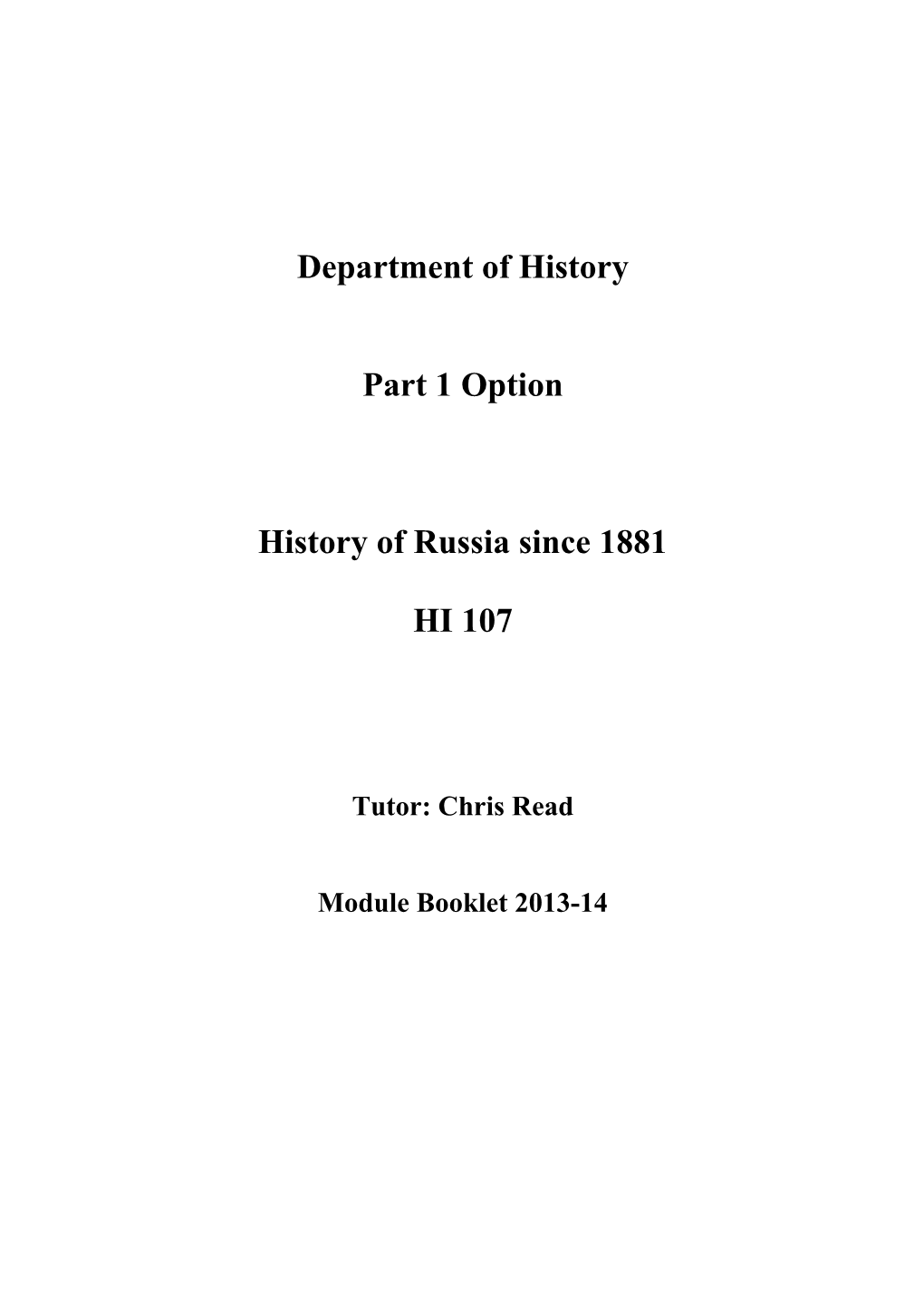 History of Russia Module Booklet 2012-13