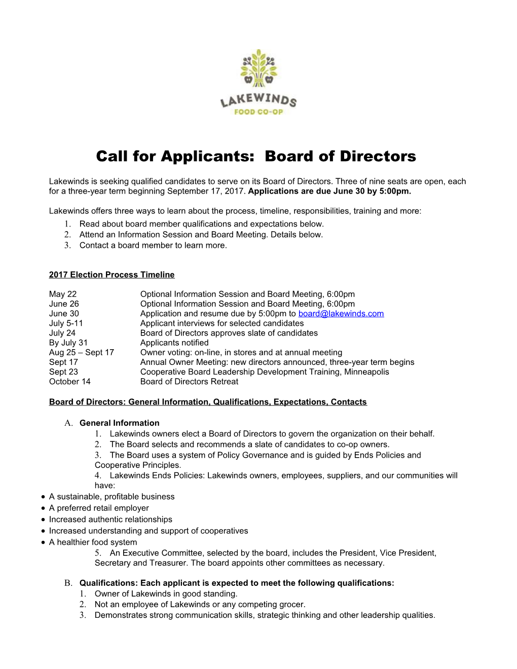 Call for Applicants: Board of Directors