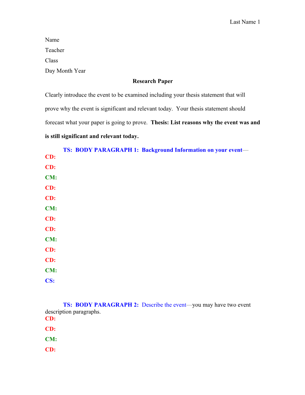 TS: BODY PARAGRAPH 1: Background Information on Your Event