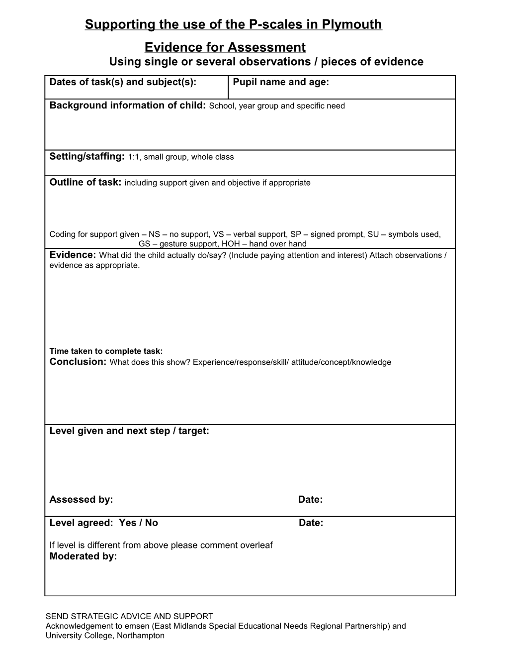 Evidence for Assessment