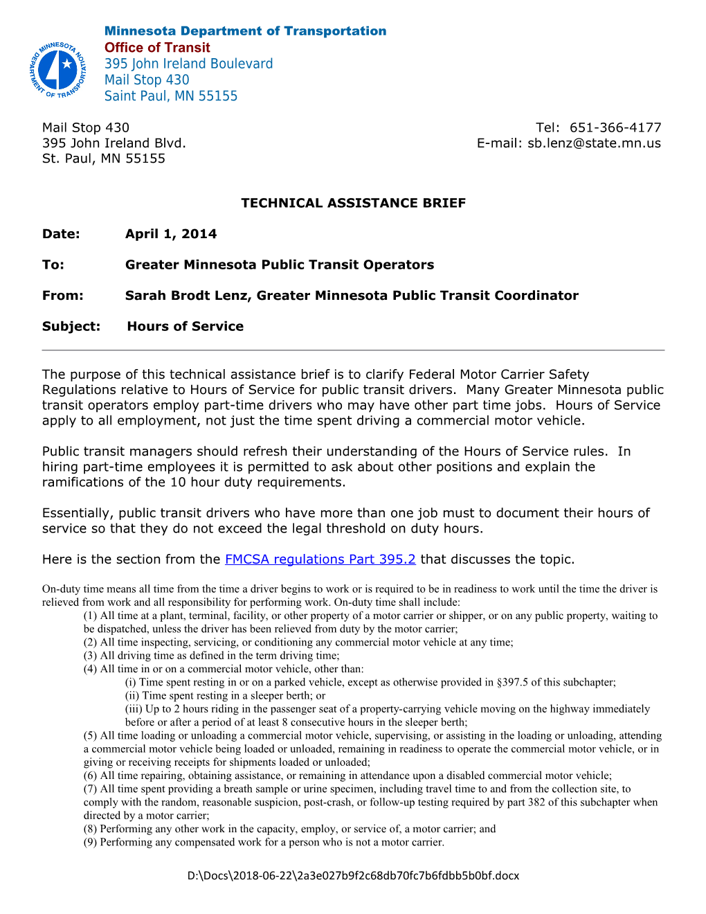 To: Greater Minnesota Public Transit Operators