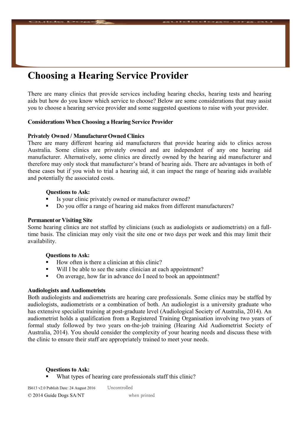 Choosing a Hearing Service Provider