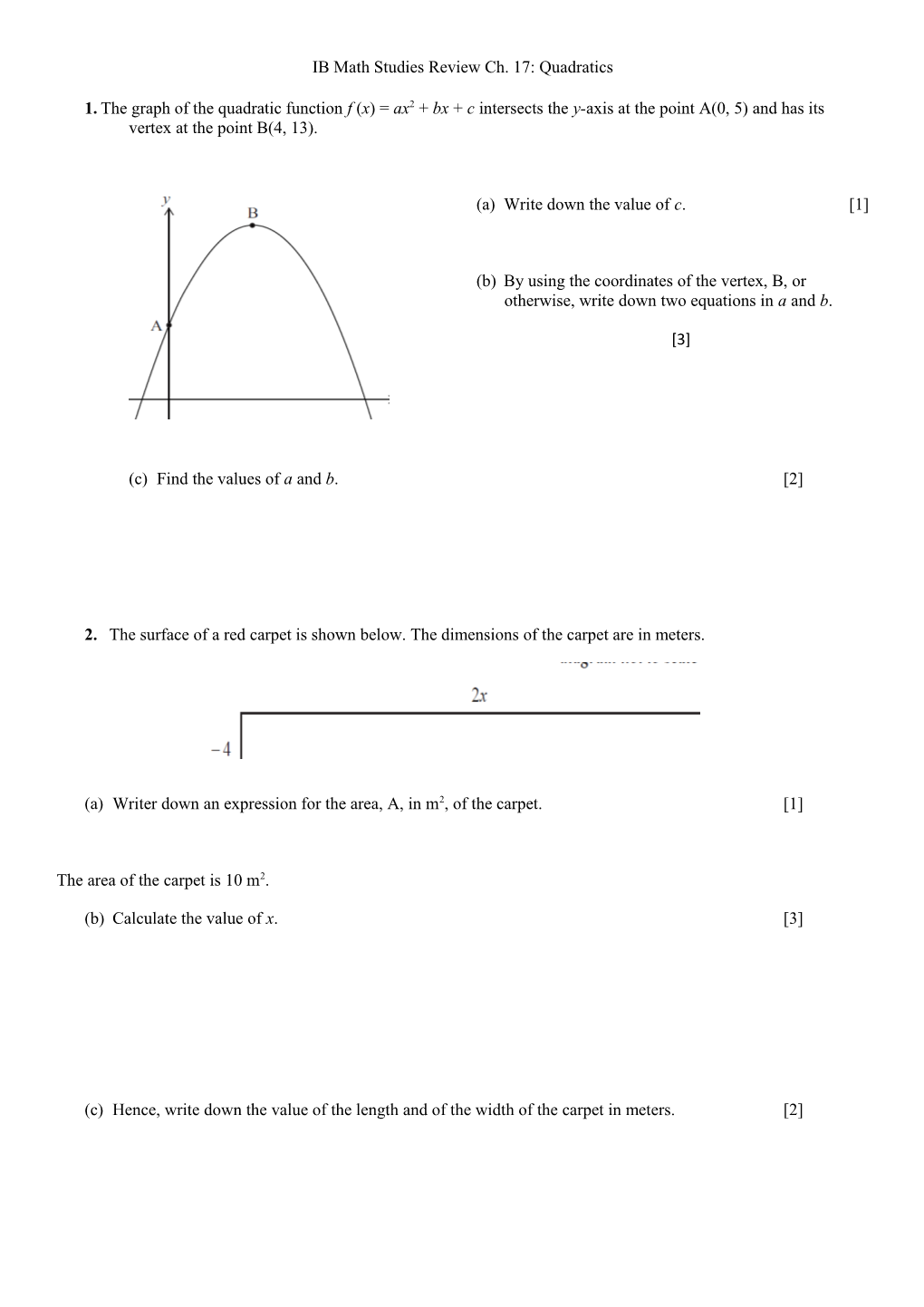 IB Math Studies Review Ch. 17: Quadratics