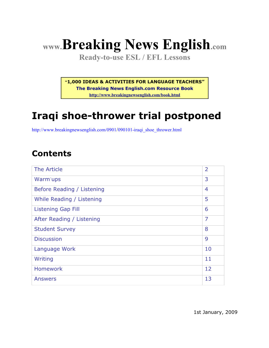 ESL Lesson: Iraqi Shoe-Thrower Trial Postponed