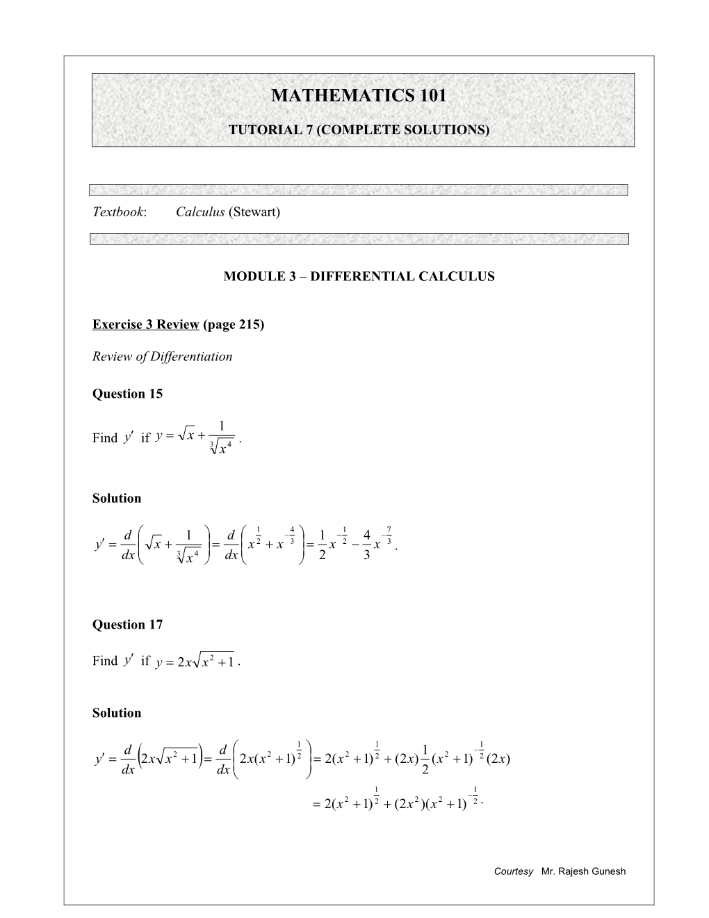 Tutorial 7 (Complete Solutions)