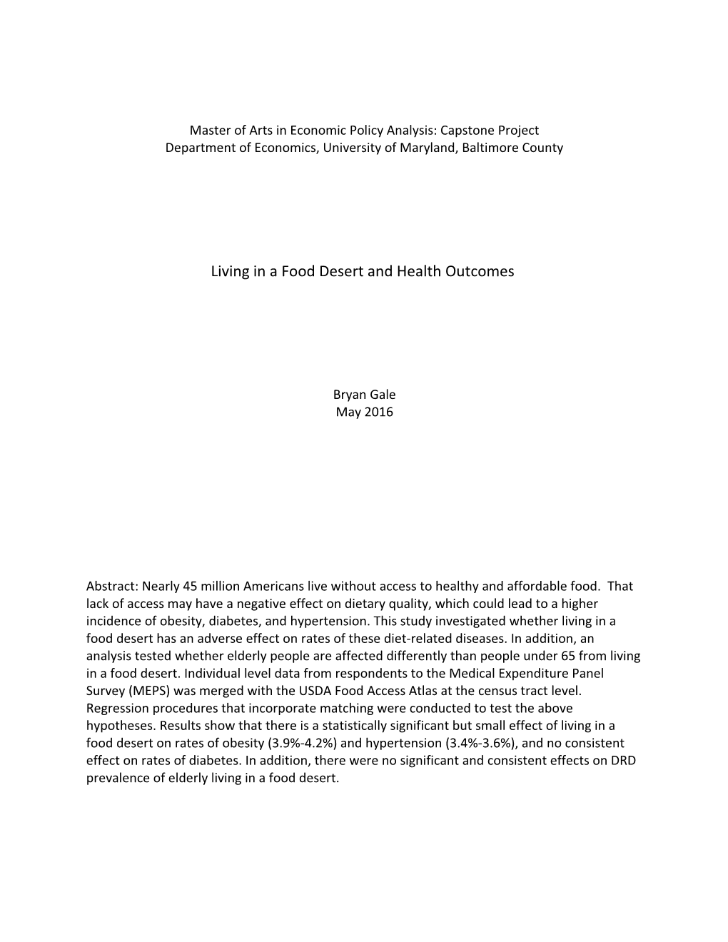 Master of Arts in Economic Policy Analysis: Capstone Project