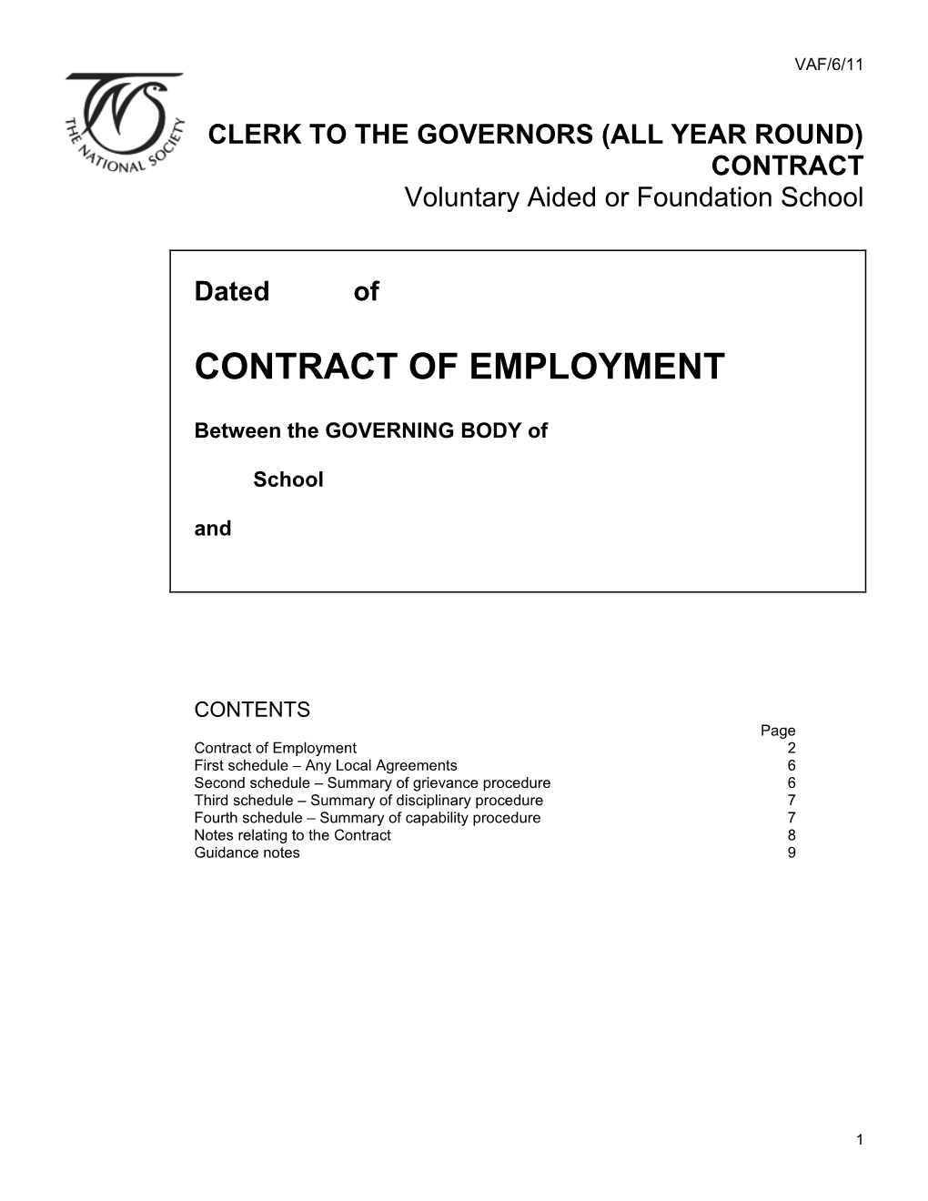 Clerk to the Governors (All Year Round) Contract