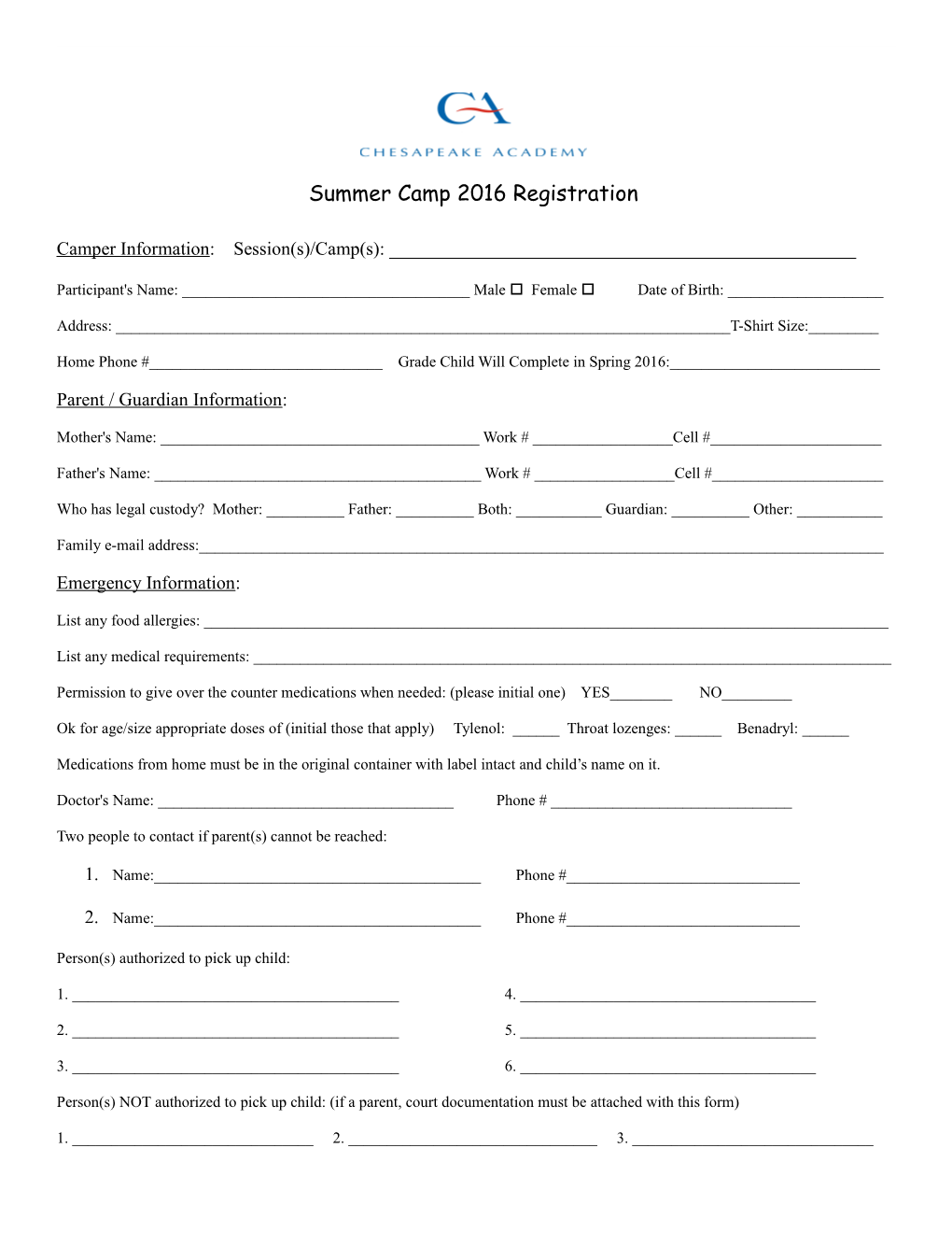 Multicultural Summer Camp Registration Form for 2004-04-06