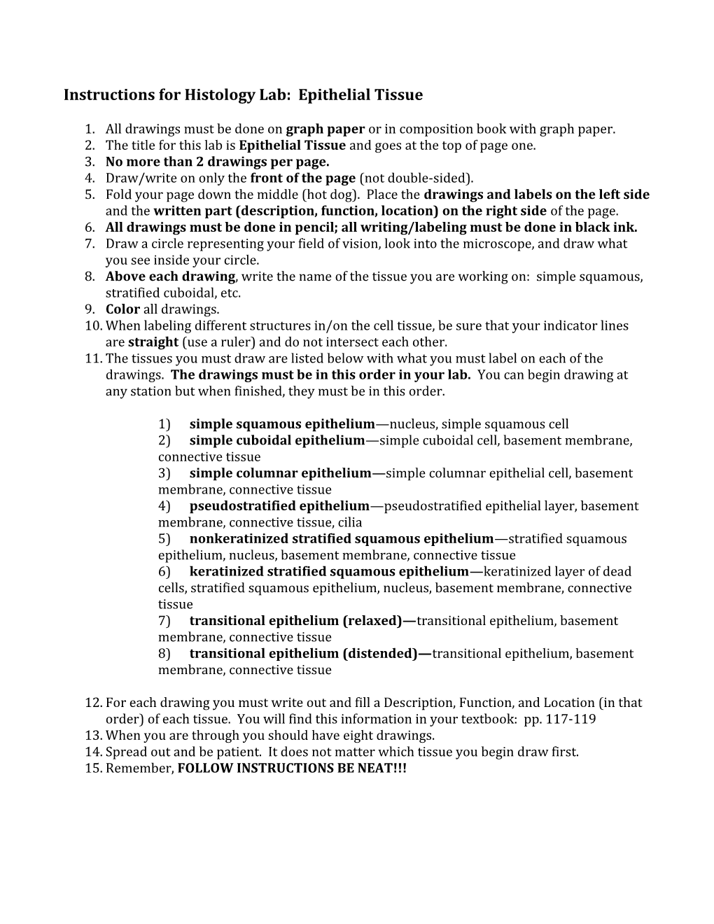 Instructions for Histology Lab: Epithelial Tissue