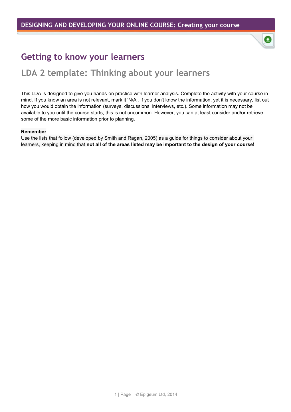 Getting to Know Your Learners