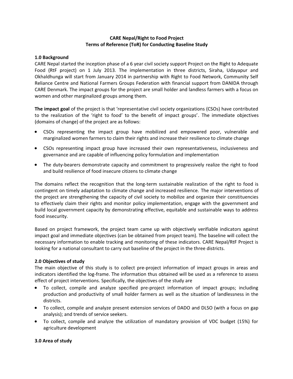 Terms of Reference (Tor) for Conducting Baseline Study