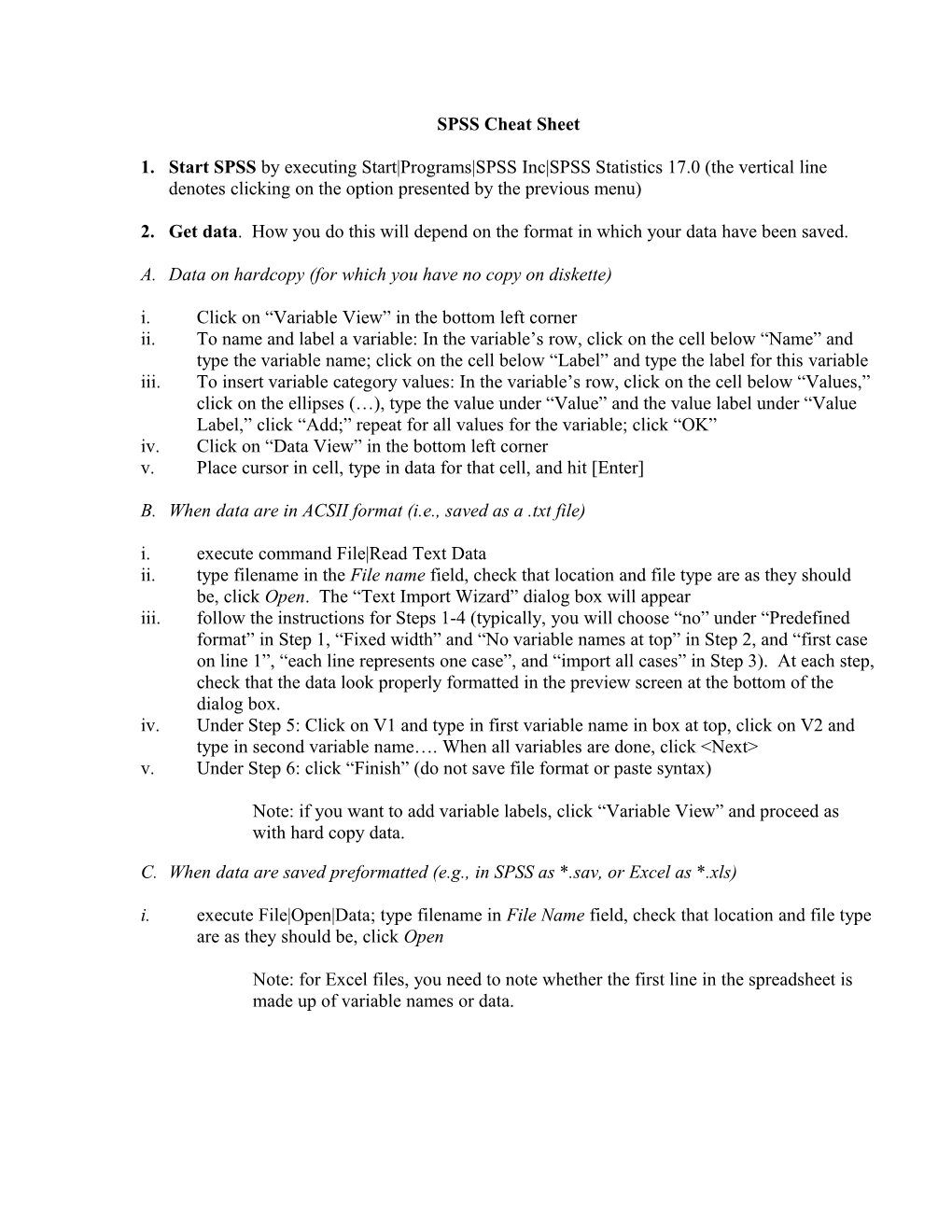 SPSS Cheat Sheet