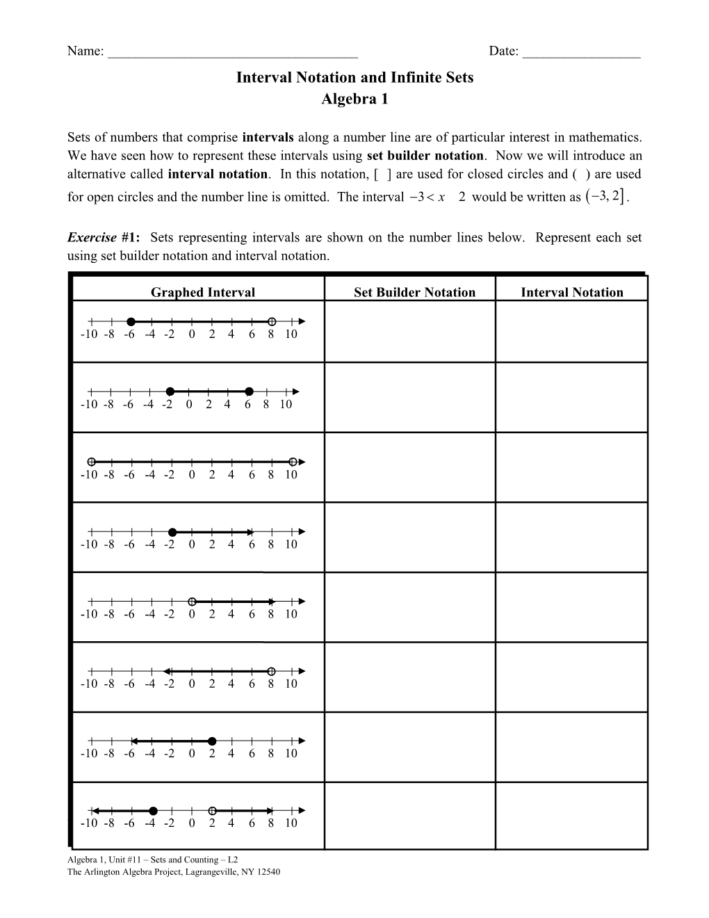 Interval Notation and Infinite Sets