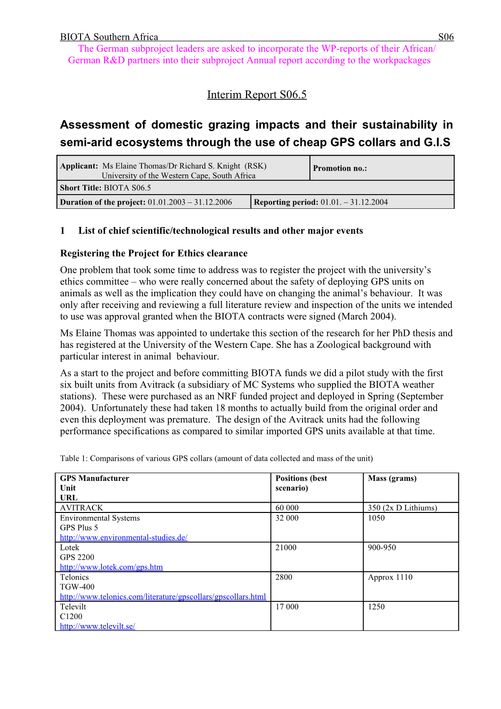 1List of Chief Scientific/Technological Results and Other Major Events