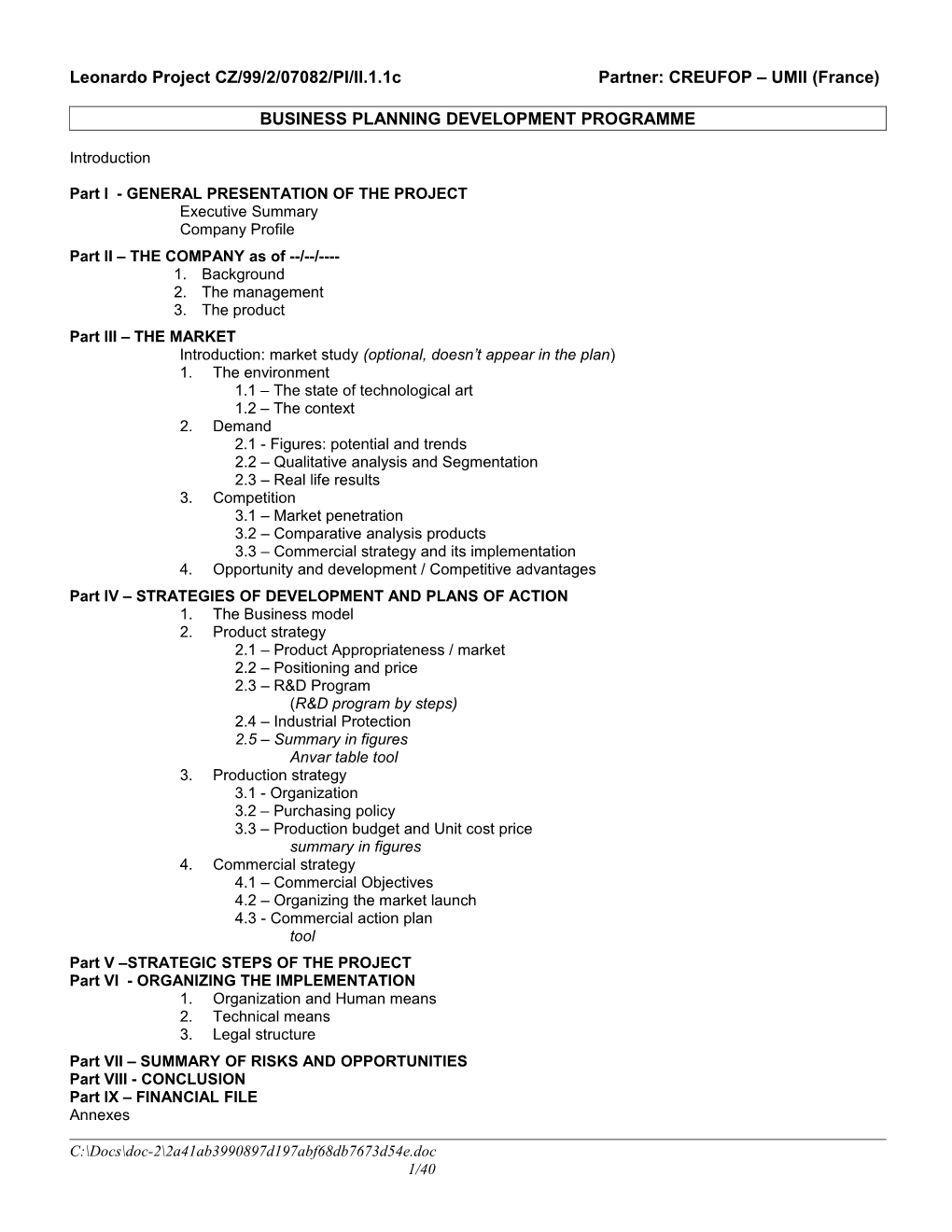 Plan D'executive Summary