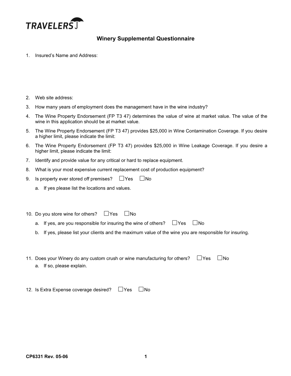 Winery Supplemental Questionnaire