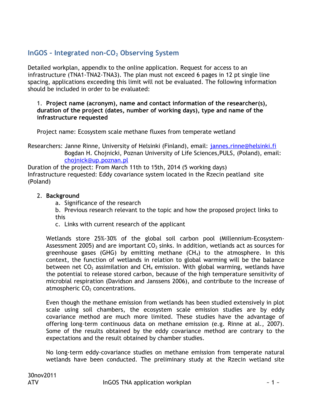 Ingos Integrated Non-CO2 Observing System