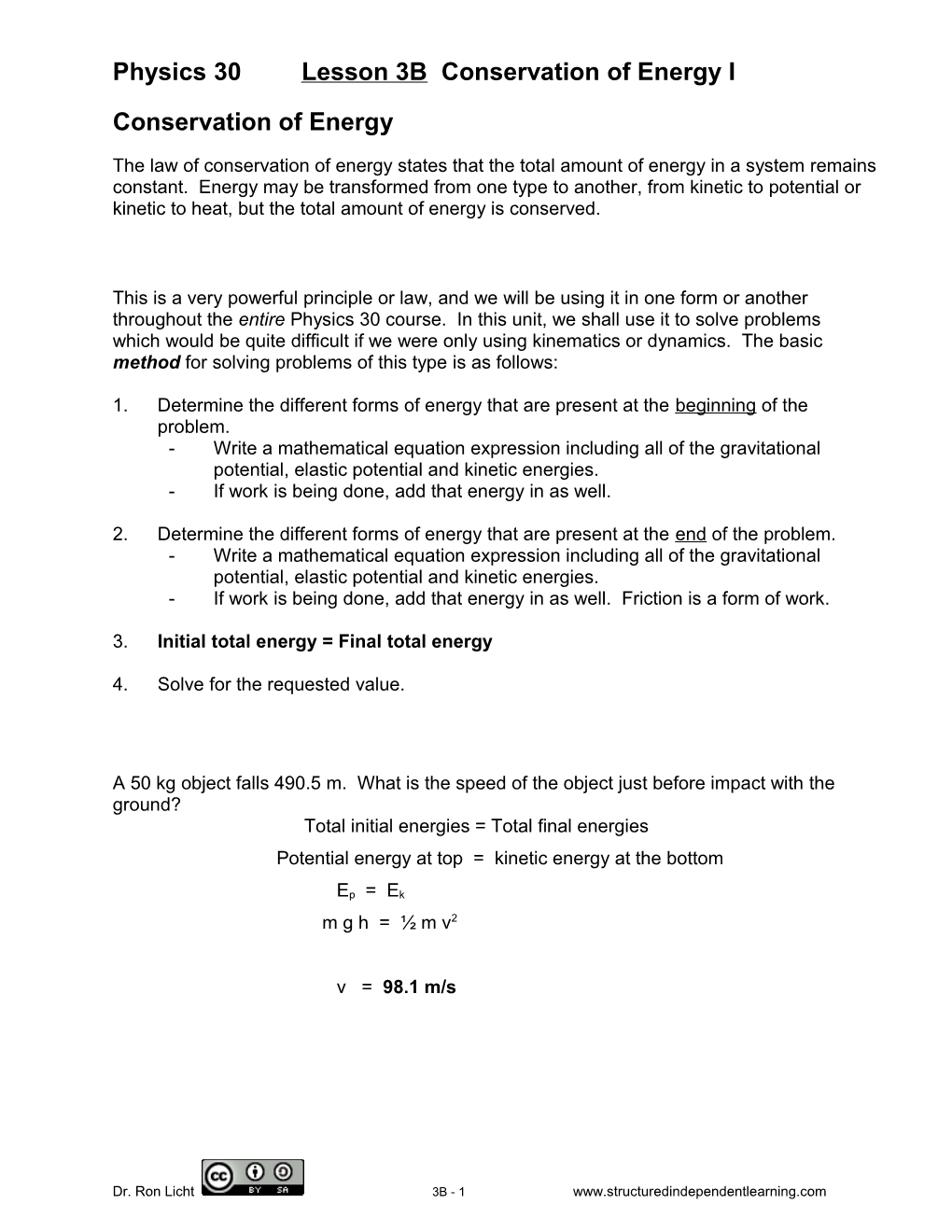 Physics 30 Lesson 5 Mechanical Energy: Potential & Kinetic