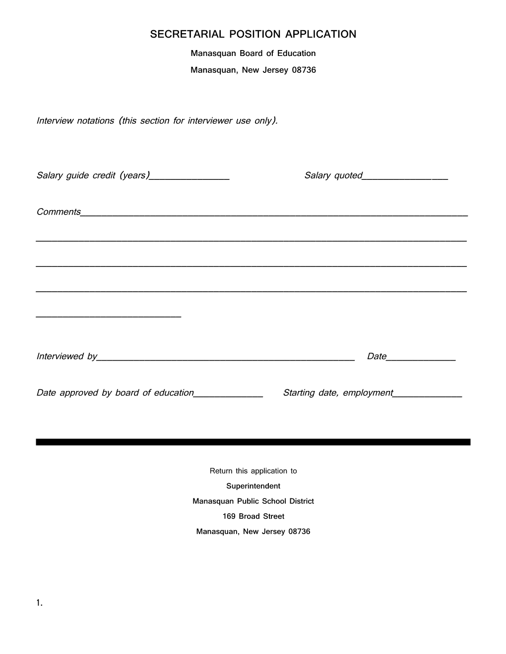 Secretarial Position Application