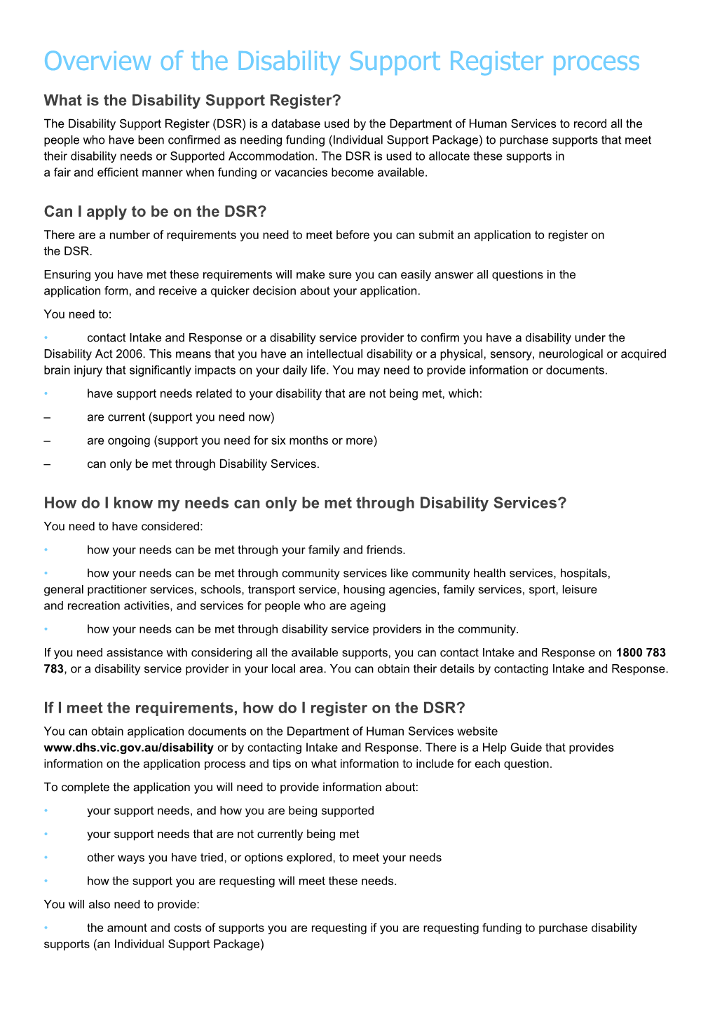 Disability Support Register Process Overview