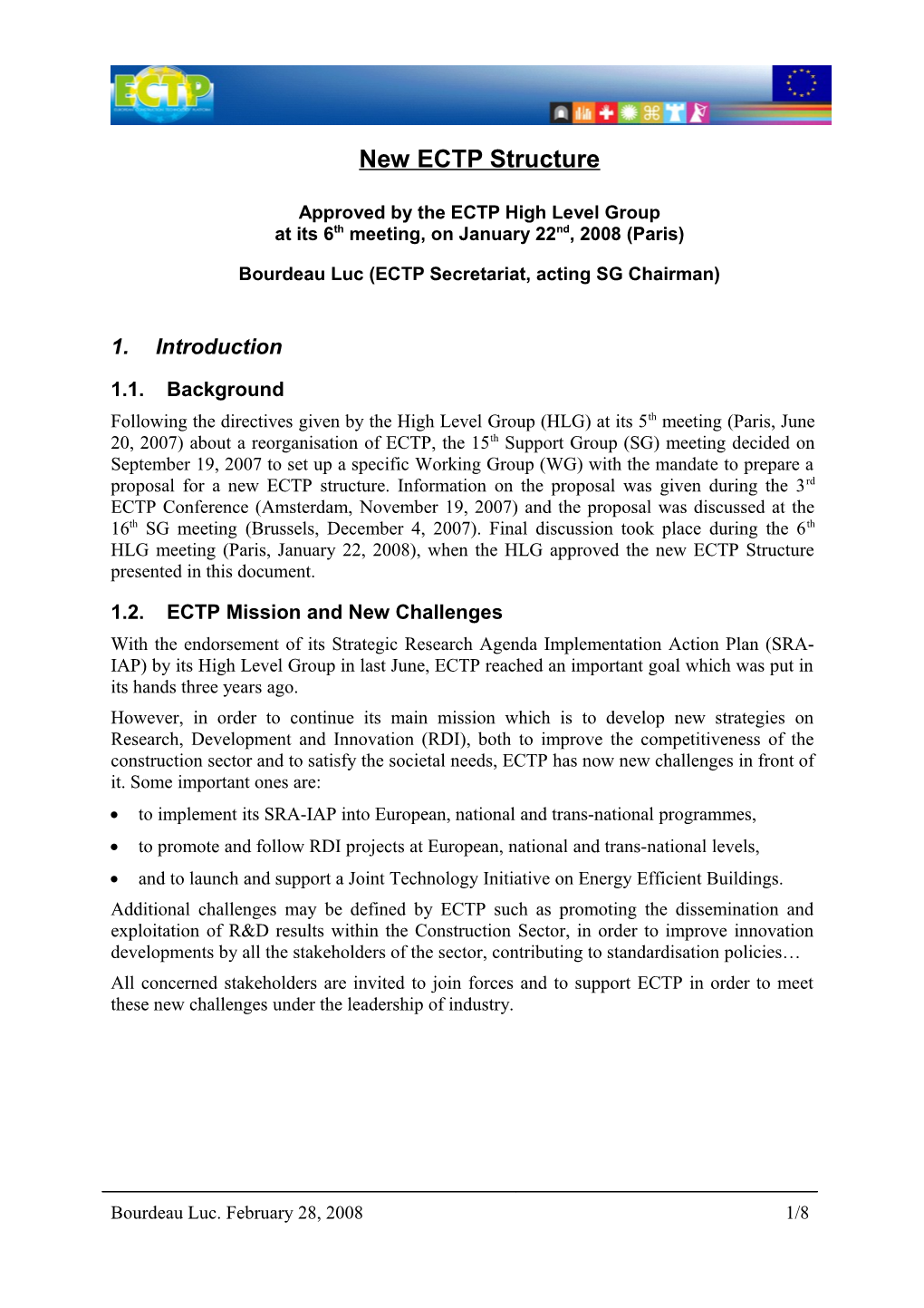 Note to Prepare the 2Nd Meeting of the WG on ECTP Reorganisation