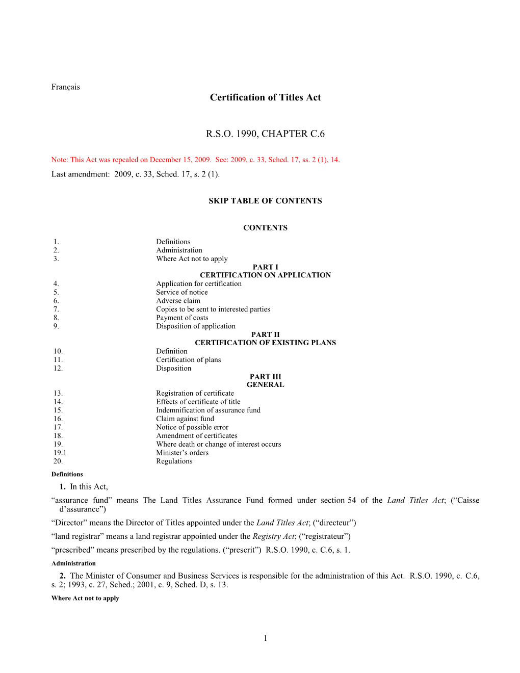 Certification of Titles Act, R.S.O. 1990, C. C.6