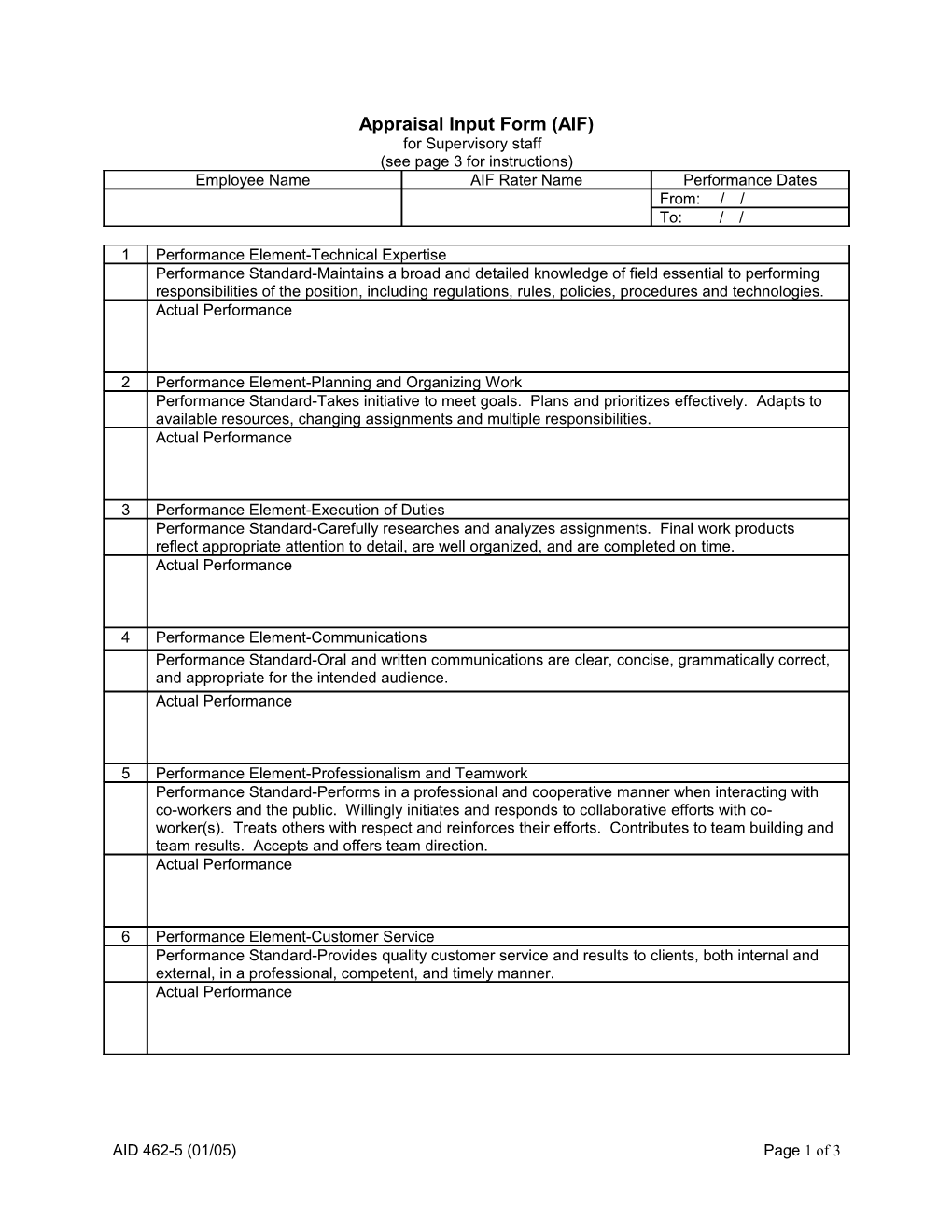 Appraisal Input Form (AIF)