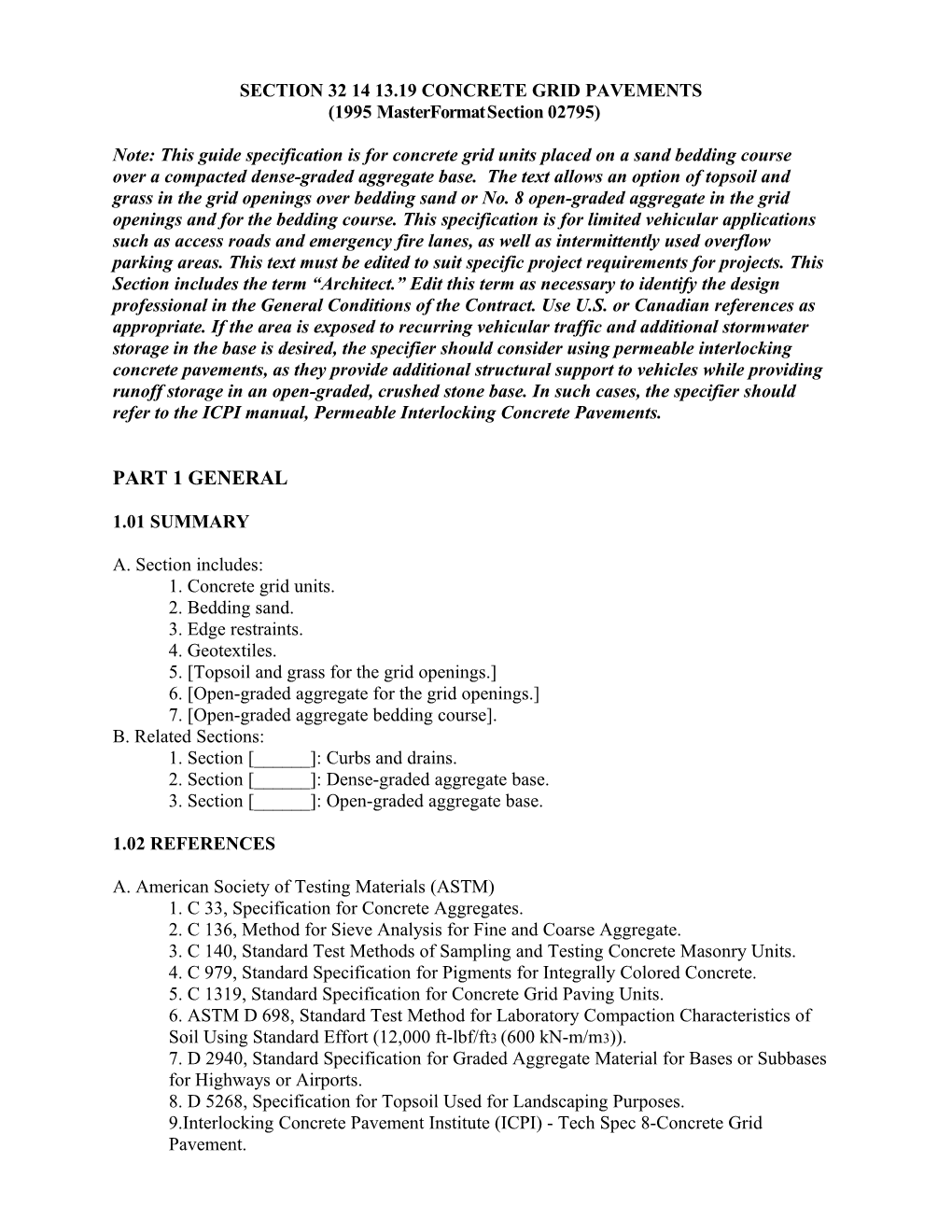 Section 32 14 13.19 Concrete Grid Pavements