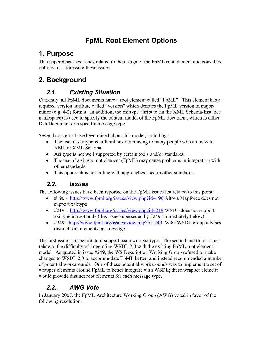 Fpml Root Element Options