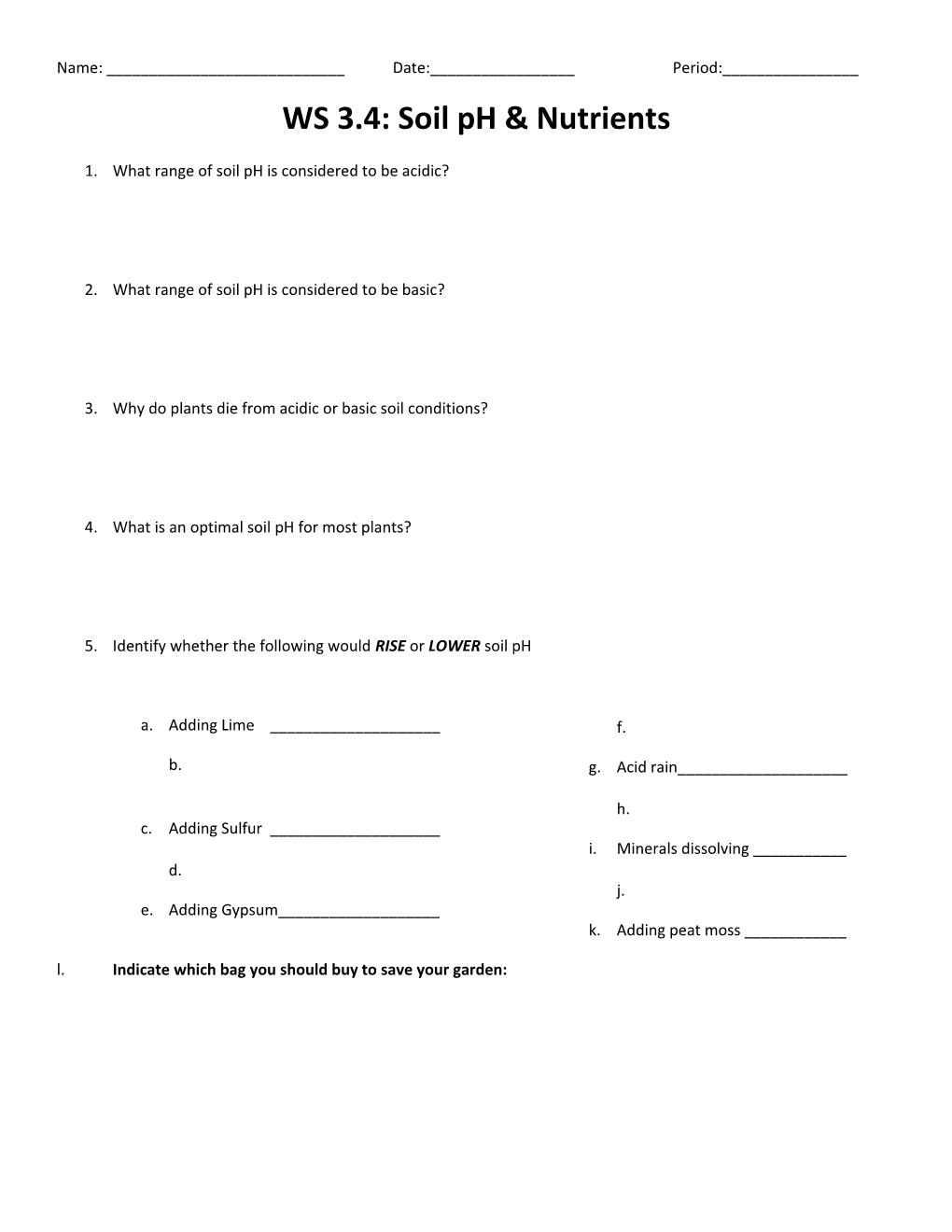 WS 3.4 : Soil Ph & Nutrients