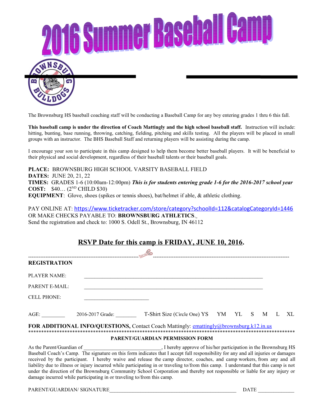 Brownsburg High School Baseball Camp