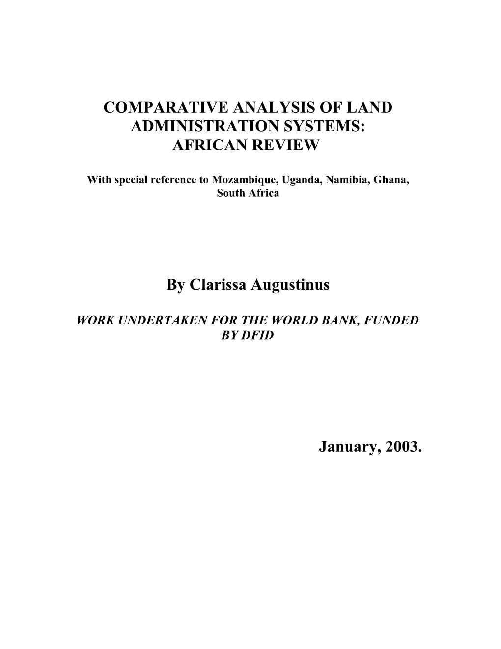 Comparative Analysis of Land Administration Systems