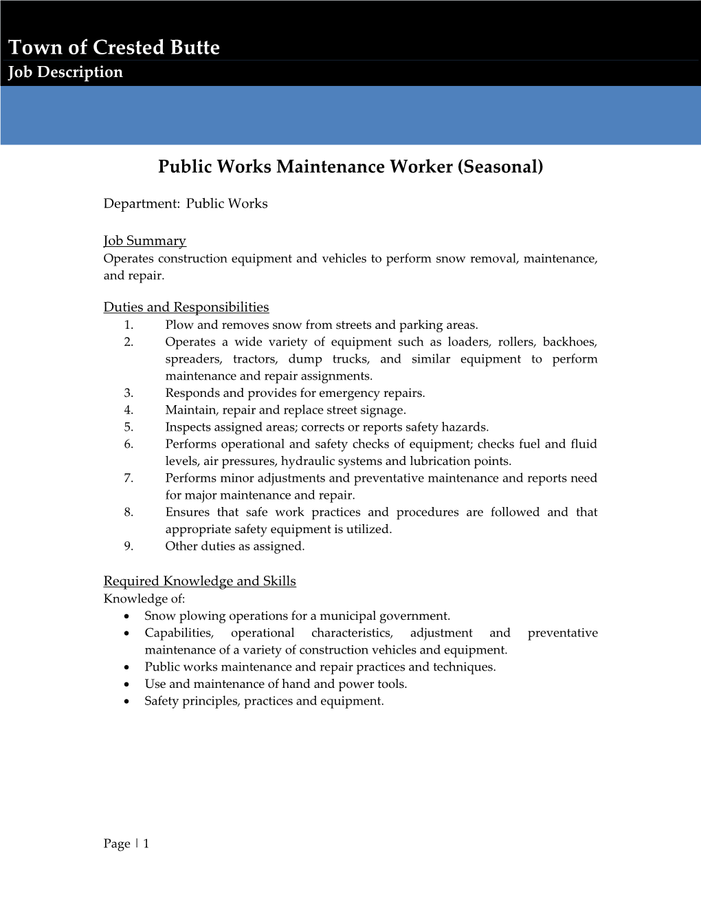 Public Works Maintenance Worker (Seasonal)