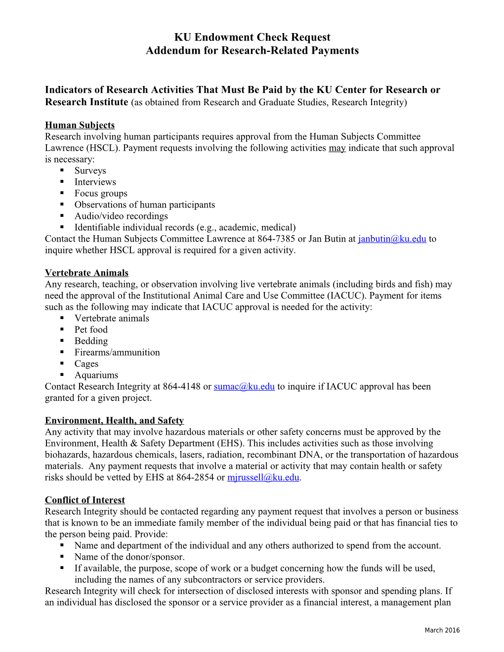 Addendum for Research-Related Payments