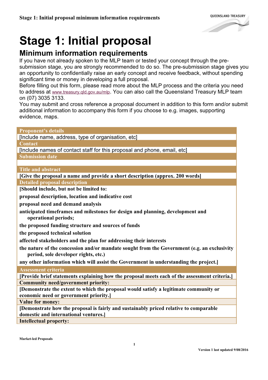 Stage 1: Initial Proposal Minimum Information Requirements