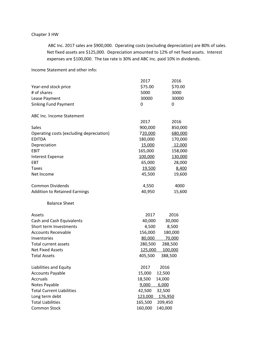 Income Statement and Other Info
