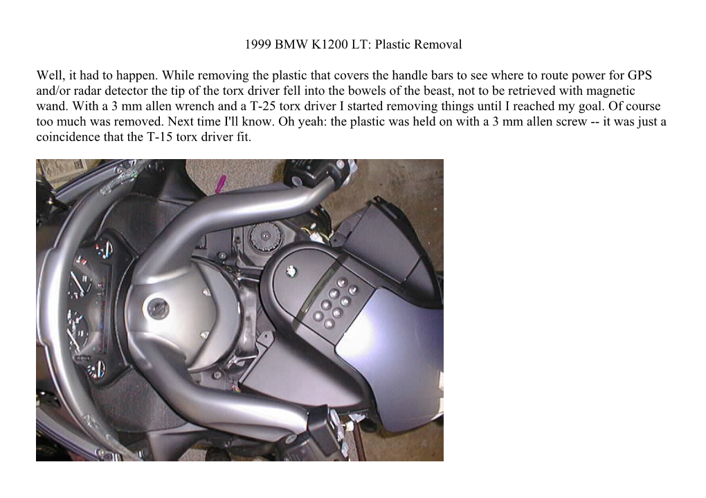 1999 BMW K1200 LT: Plastic Removal