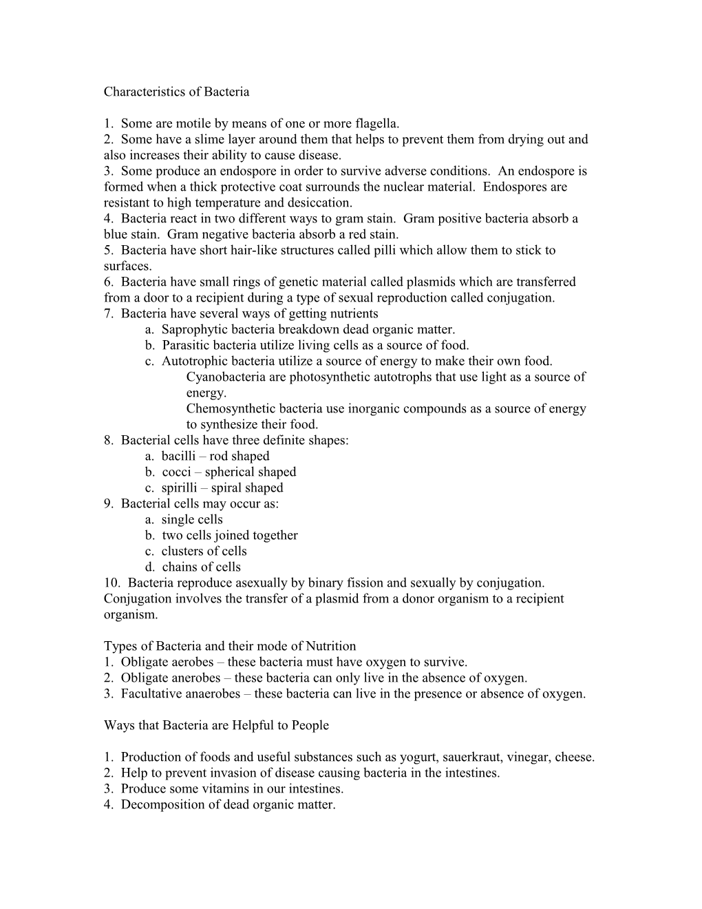 Characteristics of Bacteria