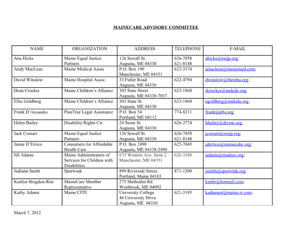 Mainecare Advisory Committee