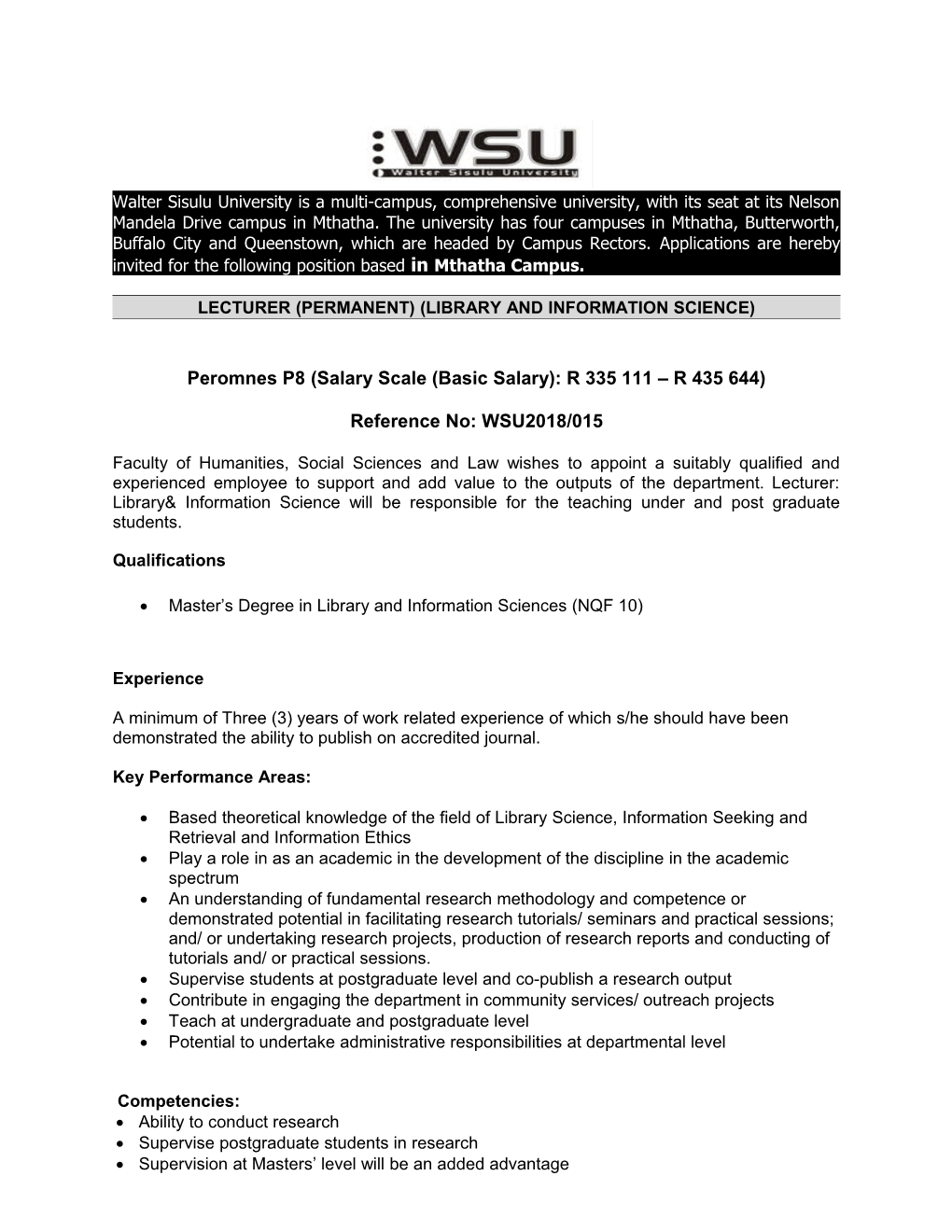 Lecturer (Permanent) (Library and Information Science)