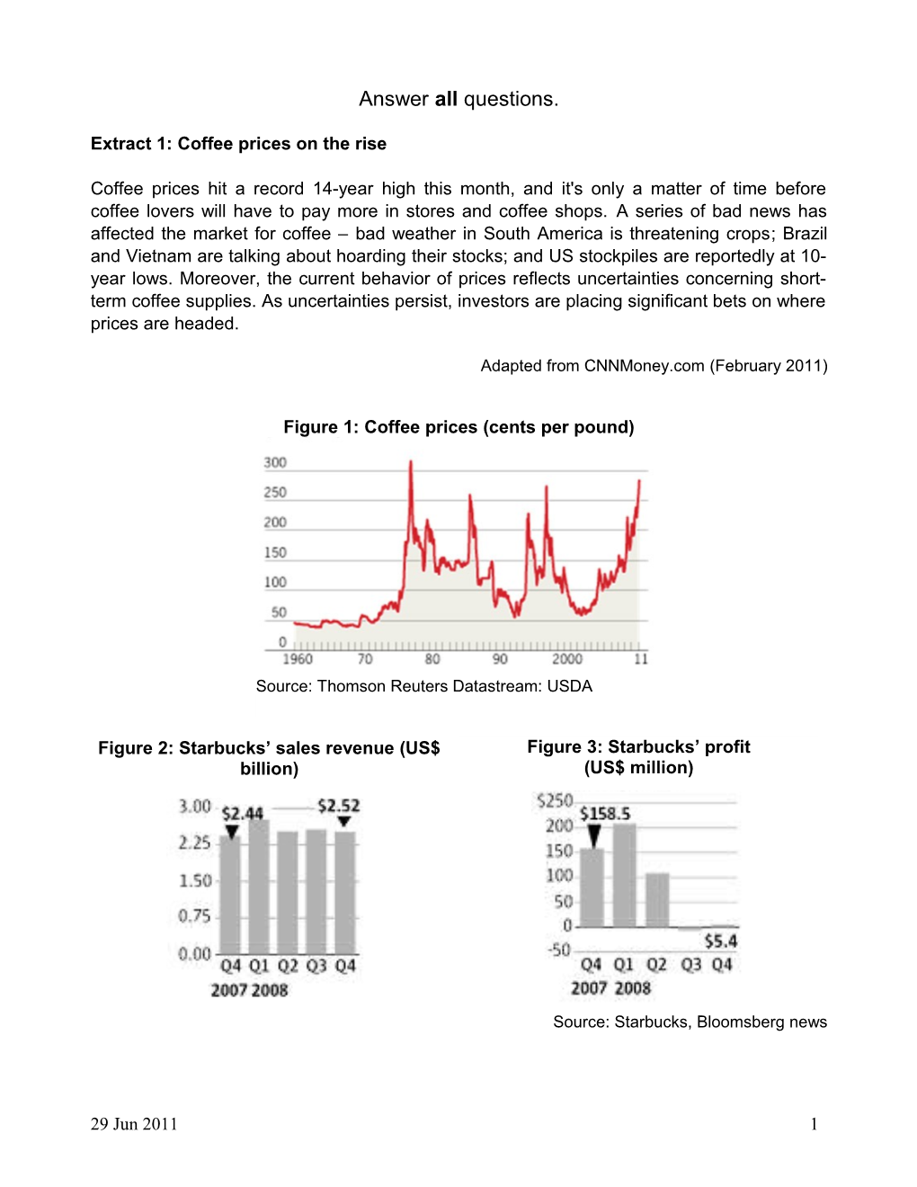 C1 H2 Economics Case Study (The Market for Coffee) Suggested Answers