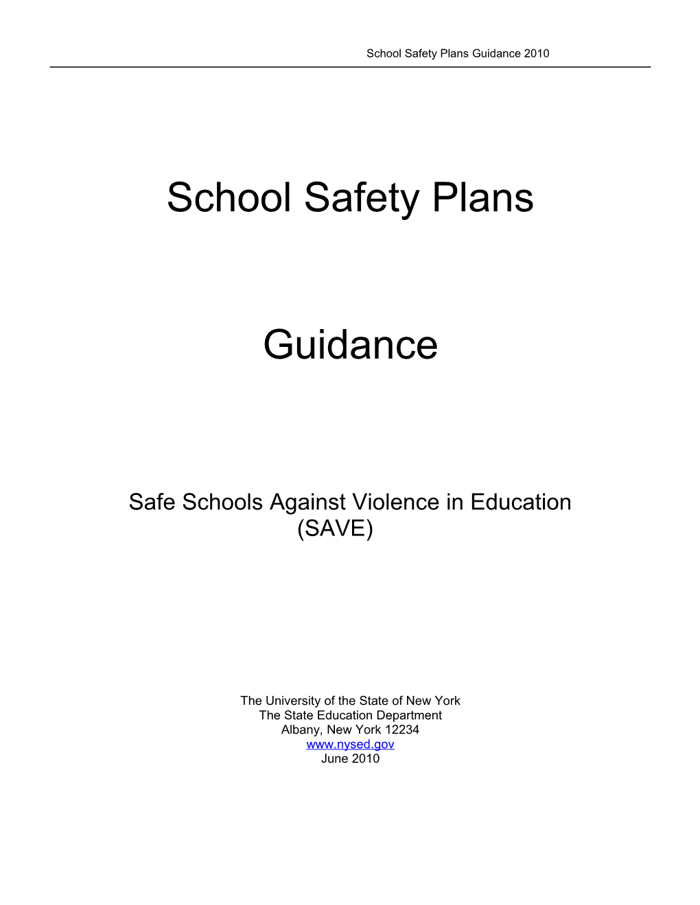 Project SAVE Guidance Document for School Safety Plans