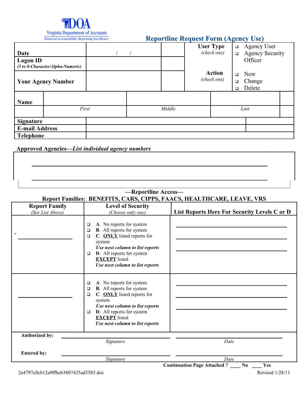 Reportline Request Form