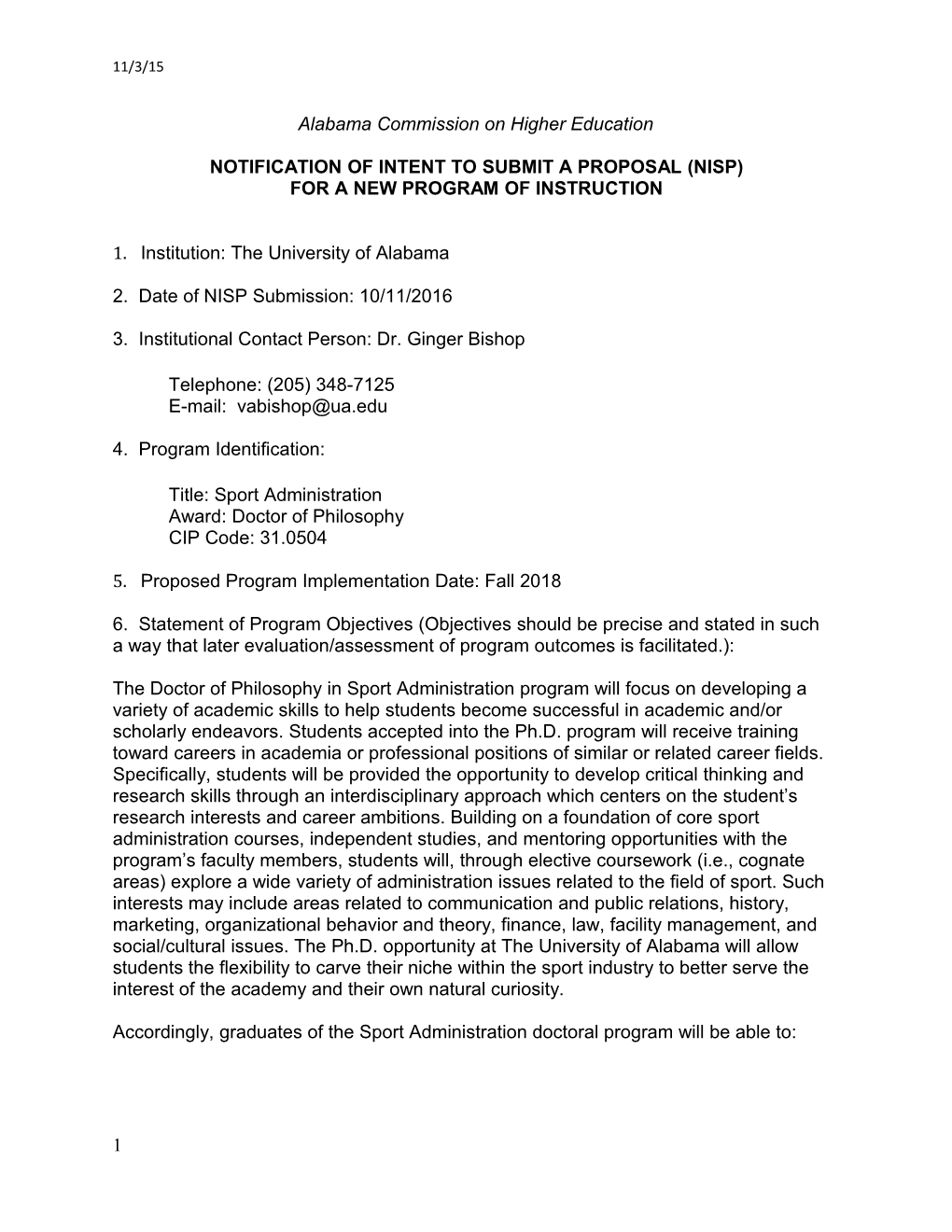 Notification of Intent to Submit a Proposal (Nisp)