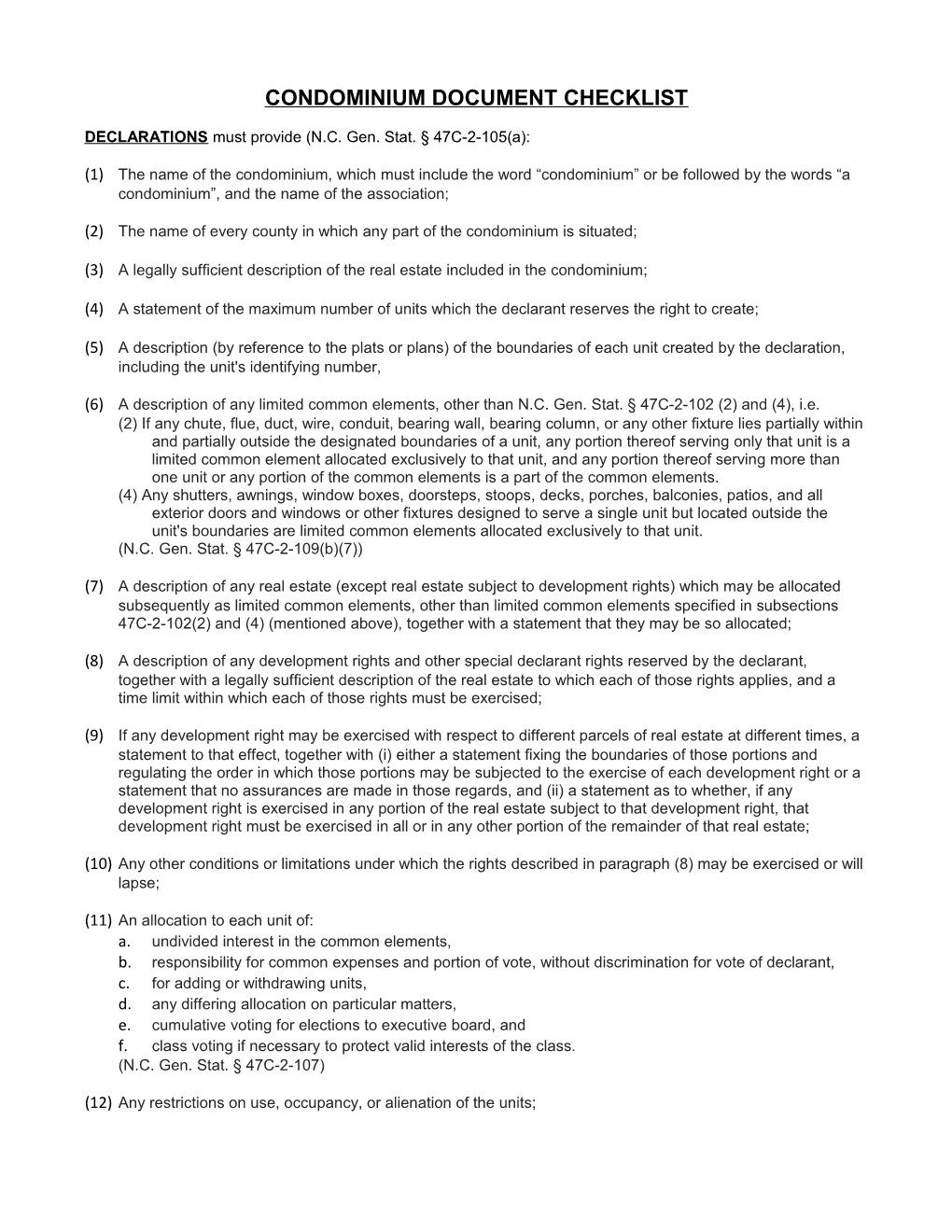 Condominium Document Checklist