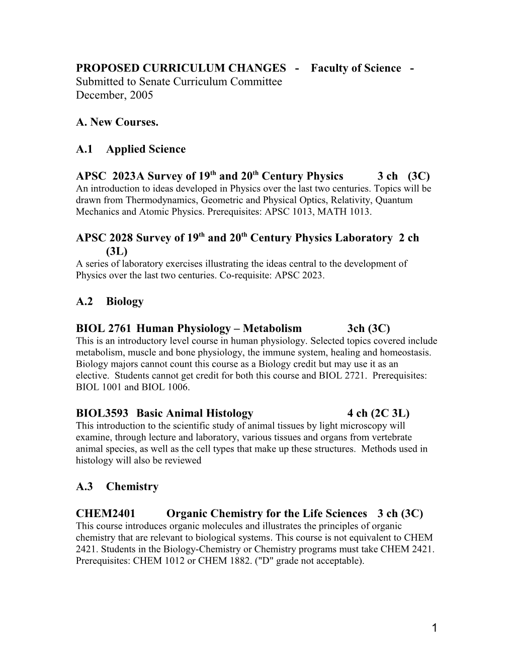 Proposed Curriculum Changes