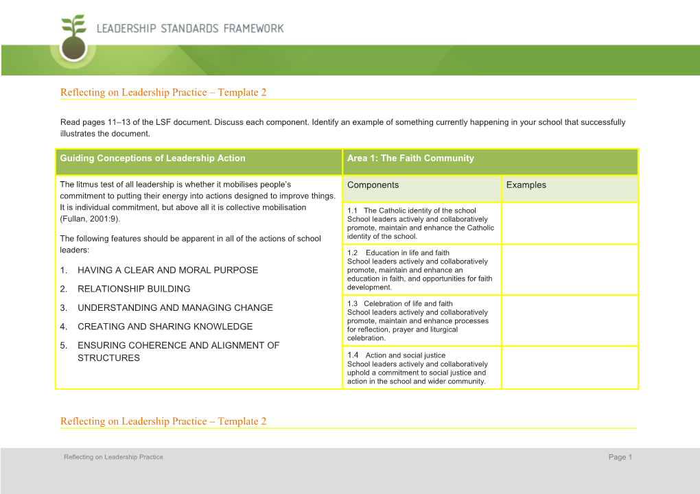 Reflecting on Leadership Practice - Template 2