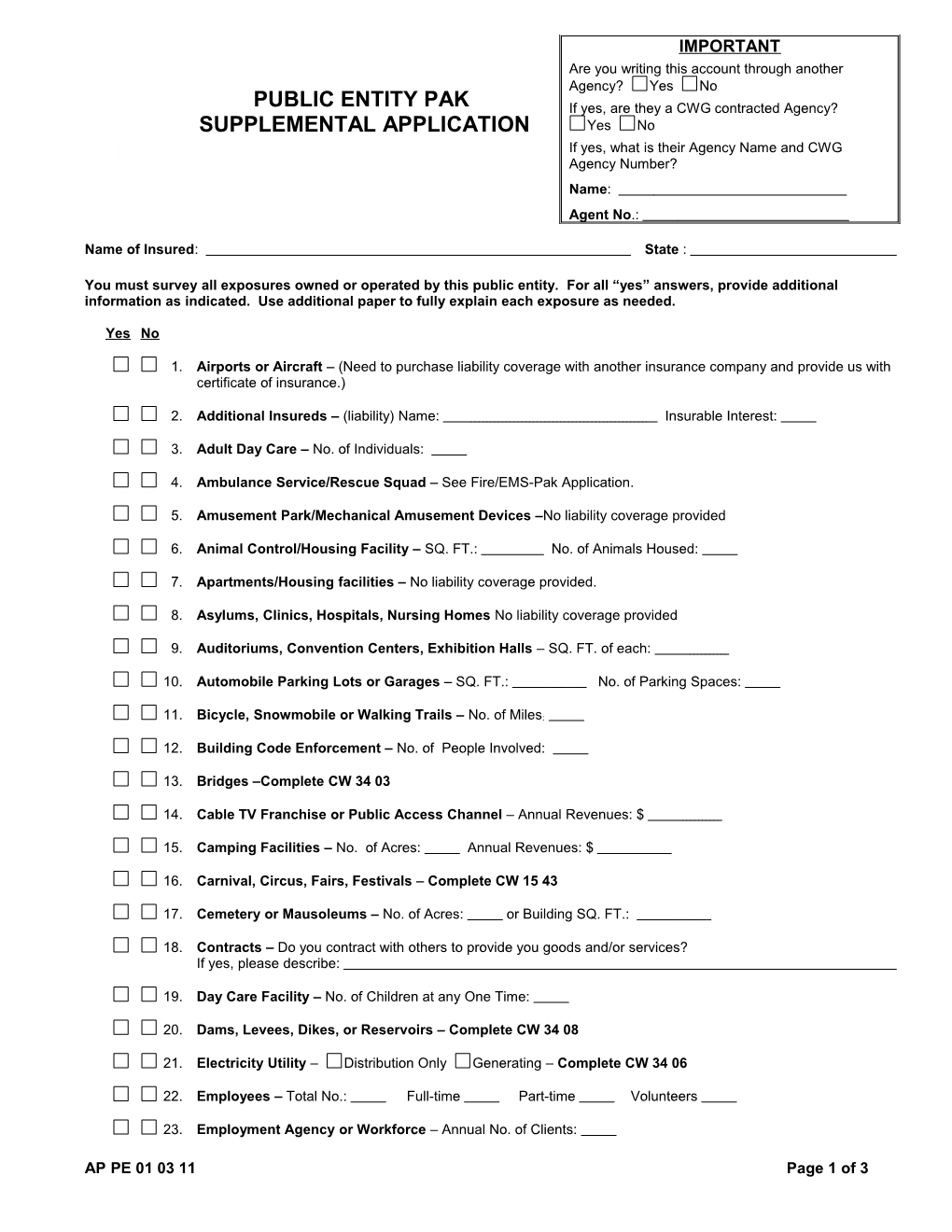 Public Entity Pak Exposure Survey