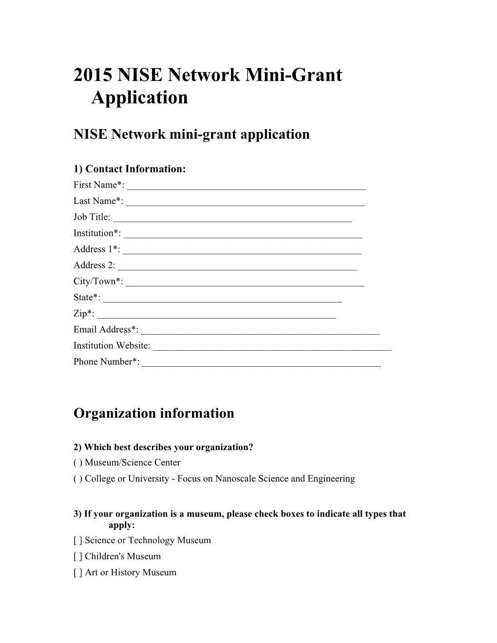 2015 NISE Network Mini-Grant Application